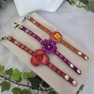 Colorful Leather Tooled Flower Bracelet Set